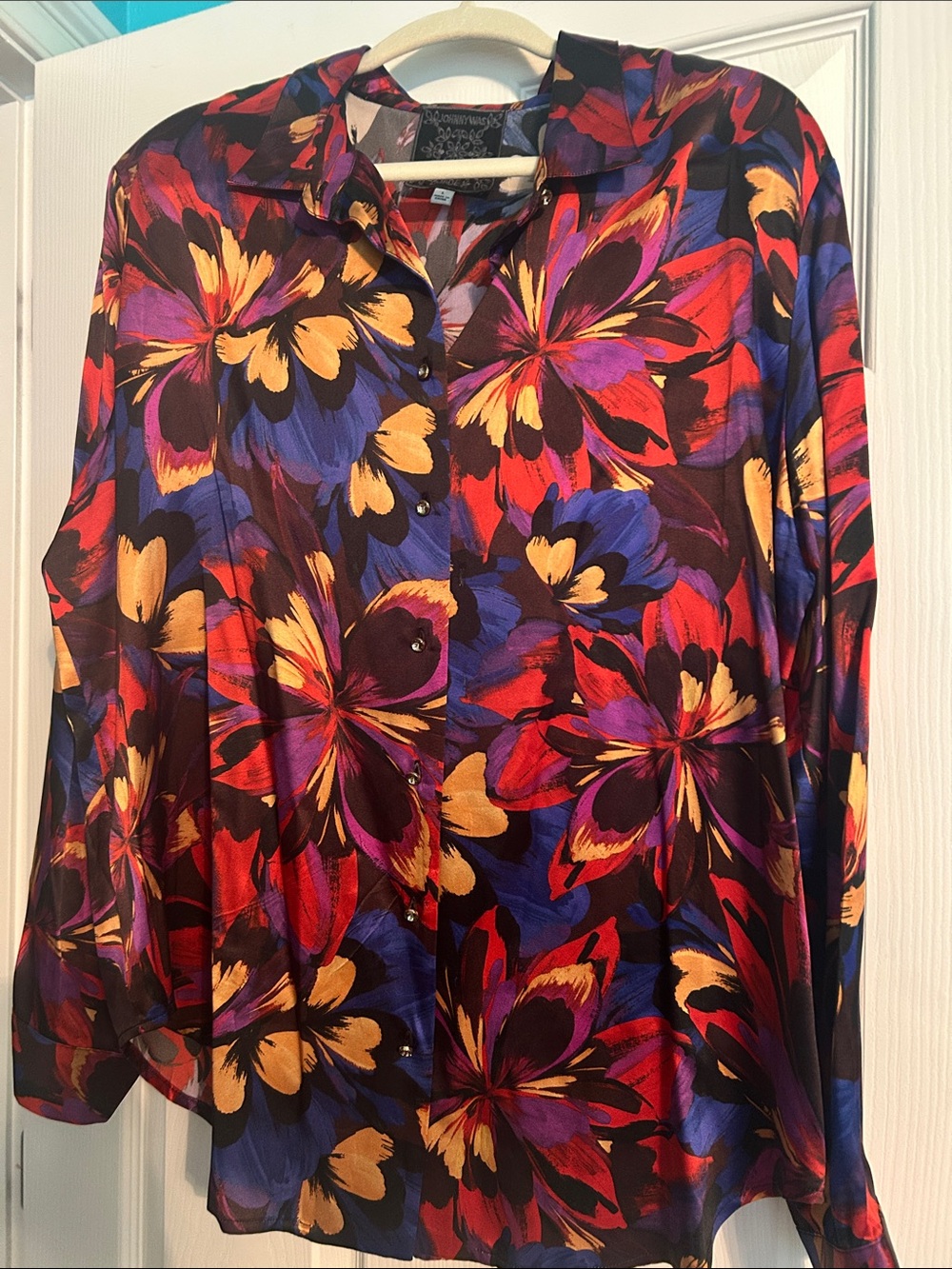 Johnny Was Multicolor Floral 100% Silk Button-Front Blouse